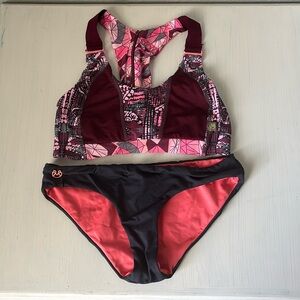 Maaji Geometric Print Racerback Bikini Top and Solid Reversible Bottoms